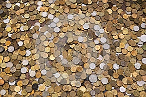 Russian coins texture, considerable quantity of coins, Russian money rouble photo