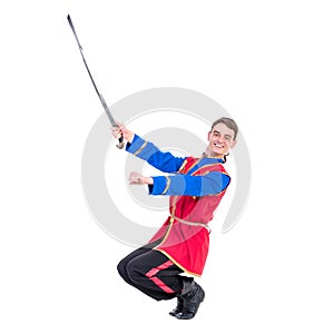 Russian cossack dance. Young dancer posing with