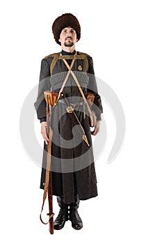 Russian Cossack standing at attention.