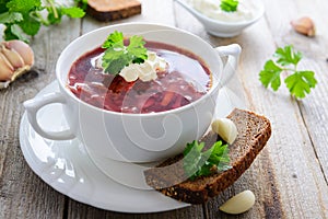 Russian cuisine - beetroot soup borshch