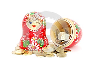 Russian doll with coins