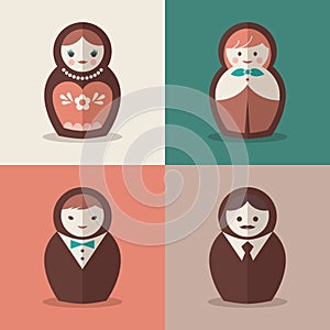 Russian doll groom and bride wedding icons