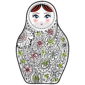 Russian doll matrioshka Babushka sketch on white background.