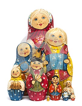 Russian dolls matrioshkas matte painted and isolated