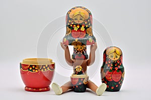 Russian dolls, matryoshkas, put in different ways photo