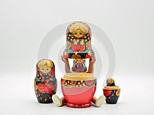 Russian dolls, matryoshkas, put in different ways photo