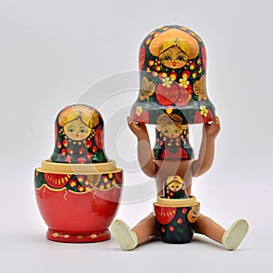 Russian dolls, matryoshkas, put in different ways photo