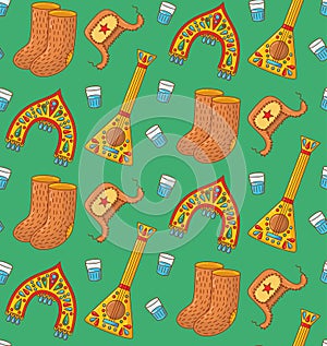 Russian doodle symbols seamless vector pattern