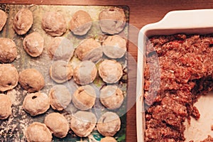 Russian dumplings made by hands and forcemeat