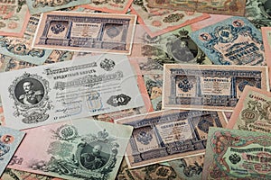 Russian empire old vintage rubles from czar Nicholas 2. Rubles with different signatures.Collectable items. Uncirculated