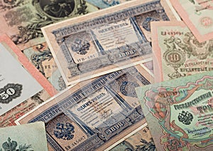 Russian empire old vintage rubles from czar Nicholas 2. Rubles with different signatures.Collectable items. Uncirculated