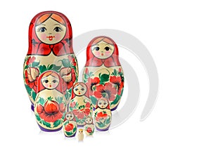 Russian family set 8 doll isolated. Babushka or Matreshka