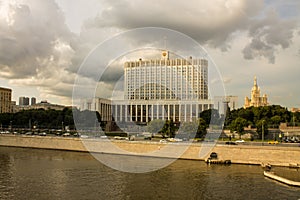 Russian Federation government house on a cloudy summer day in Moscow
