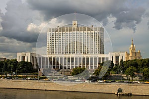 Russian Federation government house on a cloudy summer day in Moscow