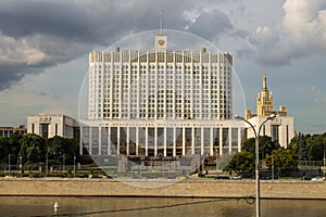 Russian Federation government house on a cloudy summer day in Moscow