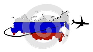 Russian Federation map flag with plane and swoosh illustration