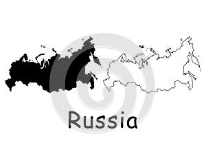 Russia Country Map. Black silhouette and outline isolated on white background. EPS Vector