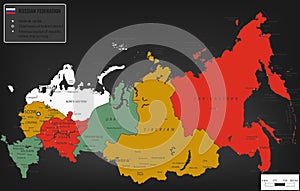 Russian Federation map with selectable territories. Vector