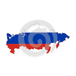 Russian Federation map silhouette with flag isolated on white background