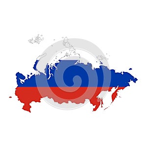 Russian Federation map silhouette with flag isolated on white background