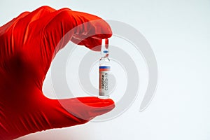 Russian Federation Russia developments of a coronavirus covid-19 vaccine in a glass ampoule