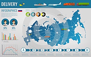 Russian Federation transportation and logistics. Delivery and shipping infographic elements. Vector