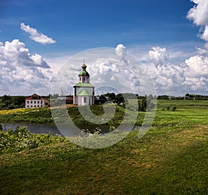 Russian field. Church. Suzdal. Russia.