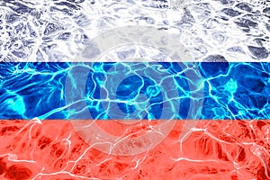 Russian flag with abstract neon light water effect