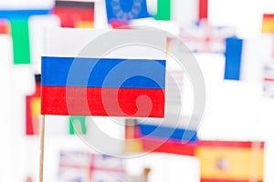 Russian flag against European Union members flags