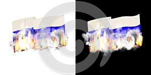 Russian flag in fire and smoke