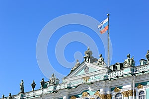 Russian flag on the Hermitage in St. Petersburg, Russia