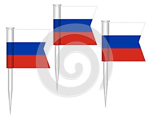 Russian flag push pins  vector illustration. Mini stick small pushpin flags of Russia isolated on white