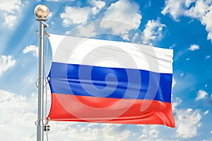 Russian flag waving in blue cloudy sky, 3D rendering