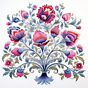 Russian Floral Painted Pattern: Ottoman Art Inspired Vector Illustration