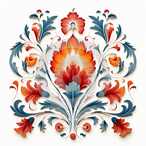 Russian Folk-inspired 3d Floral Illustration On White Background