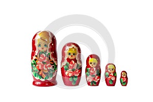 Russian folk wooden toy matryoshka, isolate on a white background