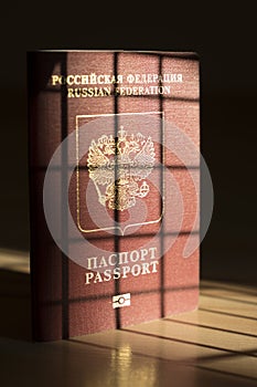 Russian foreign passport. Prohibition of Schengen visas for Russian tourists to travel to the European Union concept.