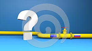 Russian gas oil industry. 3d gasoline pipeline to European Union on blue background. Oil sanctions and energy embargo to