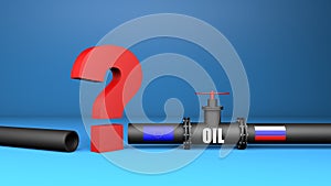 Russian gas oil industry. 3d oil pipeline to European Union on blue background. Oil sanctions and energy embargo to