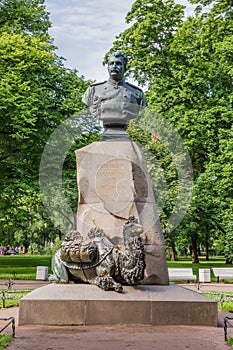 Russian geographer Nikolay Przhevalsky bustr in Aleksandrovsky Garden