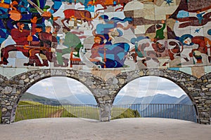 Russian Georgian friendship monument. Georgian military Highway. Georgia, Gudauri.