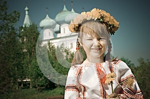 Russian girl on church