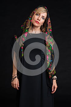 Russian girl in national headscarf