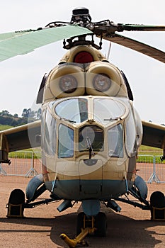 Russian Gunship Attack Helicopter Front View photo