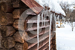 Russian hut in winter