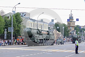 Russian Intercontinental Ballistic Missile RS-24 Yars on military parade