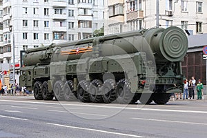 Russian Intercontinental Ballistic Missile RS-24 Yars on military parade