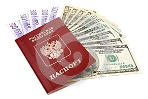 Russian international passport and money