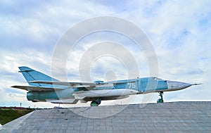 Russian jet combat aircraft on the pedestal