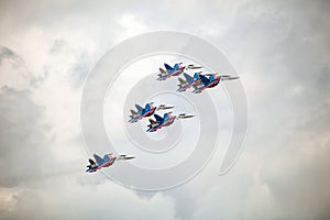 The Russian Knights aerobatic demonstration team of the Russian Air Force